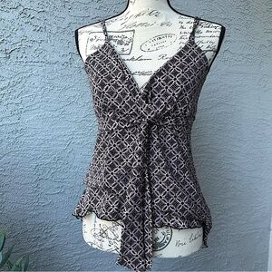 black and pink abstract patterned blouse tank top